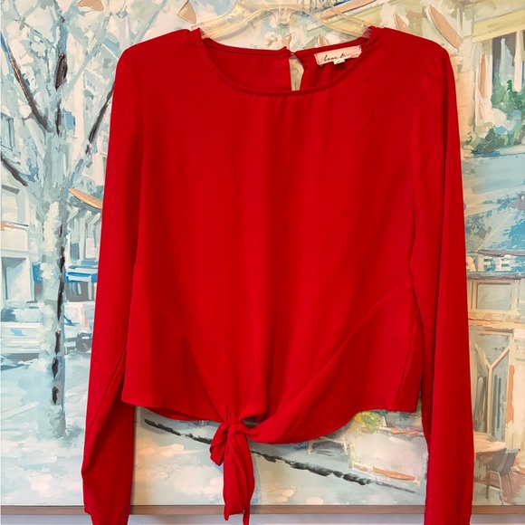 Love Tree Tops - Love Tree Vibrant Red Tie-Front Scrunch Long Sleeve Blouse Size M